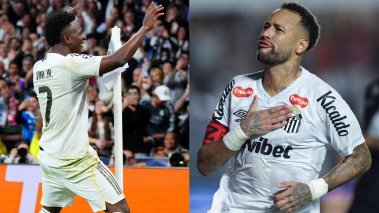 นีมาร์ เลียนแบบฉลองวินิซิอุส Jr. หลังยิงให้ซานโตส พบวาสโก้ ดา กามา พร้อมส่งสัญญาณสนับสนุนท่ามกลางประเด็นเหยียดผิว