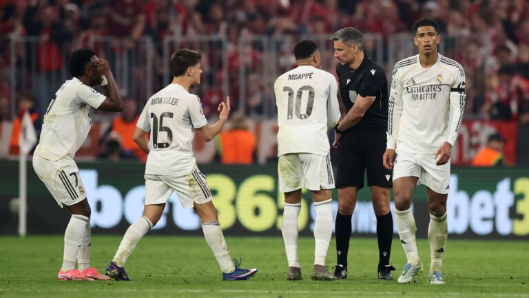 เบลลิงแฮมนำกลุ่มสตาร์เรอัล มาดริด ไล่ล่าผู้ตัดสินหลังพ่ายบาเยิร์น มิวนิค 6-4 ในยูฟ่า แชมเปียนส์ลีกที่อัลลิอันซ์ อารีนา